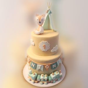 Esempio di torta decorata con una copertura in pasta di zucchero e personaggi tridimensionali
